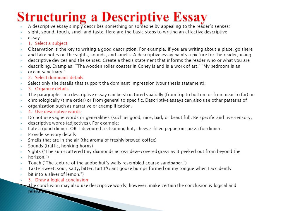 Steps to writing descriptive essay